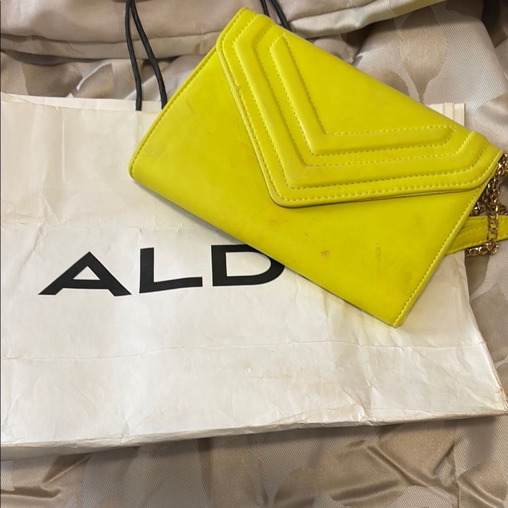 Aldo Yellow Chevron Clutch